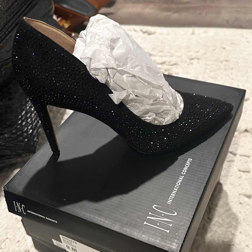 INC International Concepts Women's Sparkling Black Heels